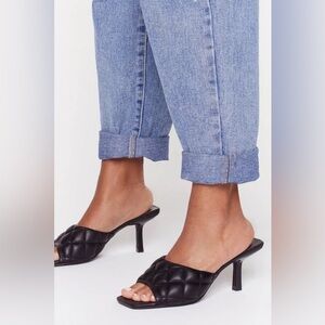 Nasty Gal Quilted Faux Leather Kitten Heel Black Mules